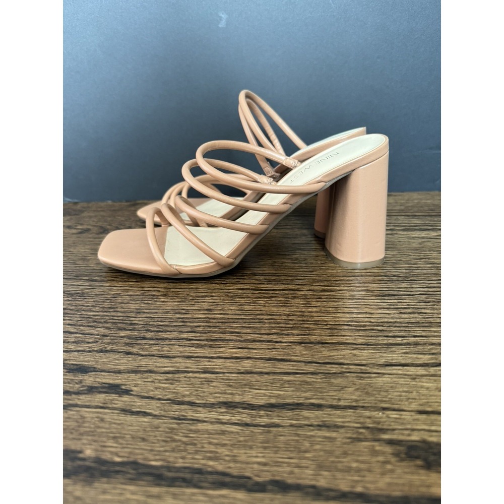 Women's Shoes Size 9.5 M Nine West Nude Open Toe Chunky Block Heel‎ Sandal - Picture 5 of 10